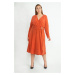Şans Women's Plus Size Orange Evening Dress with Waist Detail