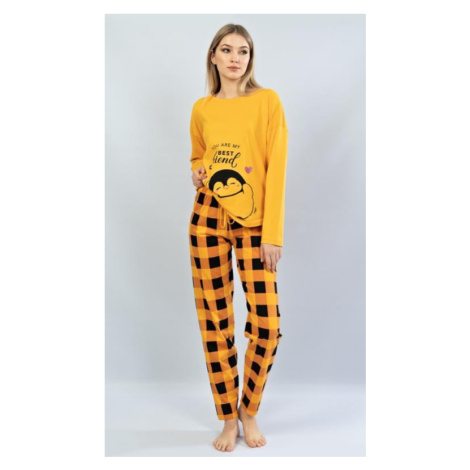 Dámské pyžamo dlouhé Vienetta Secret Tučňák | žlutá