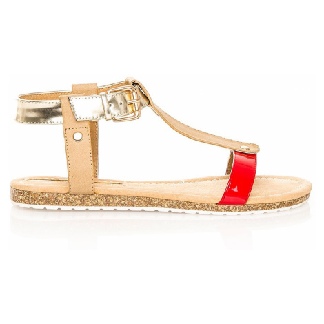 Červeno-zlaté korkové letní sandálky MARIA MARE