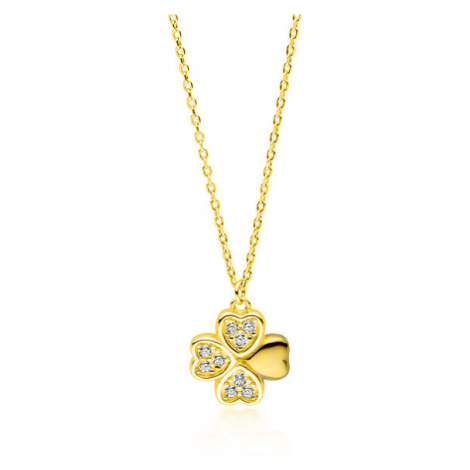 Klenoty Amber Stříbrný náhrdelník - čtyřlístek žluté zlacení