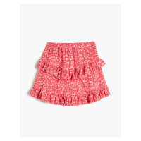Koton Floral Skirt with Layered Ruffles and Elastic Waist.