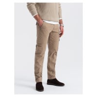 Ombre Men's cargo pants STRAIGHT LEG with zippered pockets - khaki