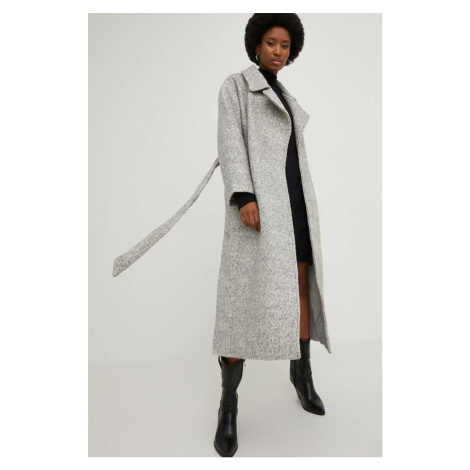 Kabát s příměsí vlny Answear Lab šedá barva, přechodný, oversize