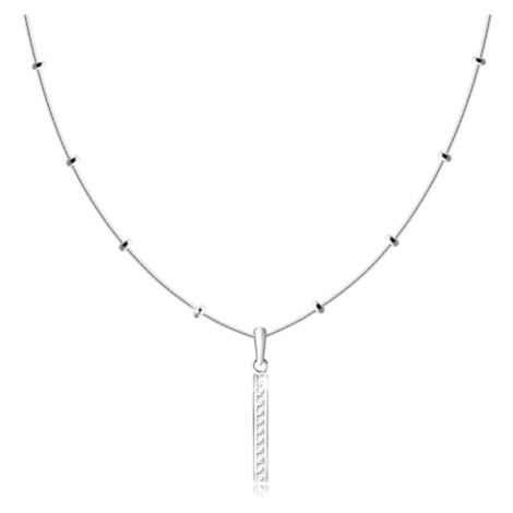 Stříbrný 925 náhrdelník - řetízek s hadím vzorem, tenký obdélník se zirkony Šperky eshop