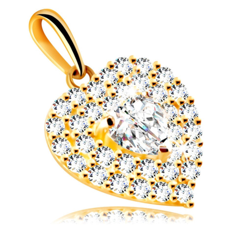 Přívěsek z 9K zlata - srdce ozdobené třpytivými zirkony se vsazeným zirkonovým srdíčkem Šperky eshop