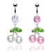 Ocelový piercing do pupíku, barevné třešně, perleťové kuličky, zirkony - Barva piercing: Růžová
