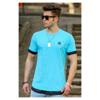 Madmext Turquoise Men's Torn Detailed T-Shirt 4489