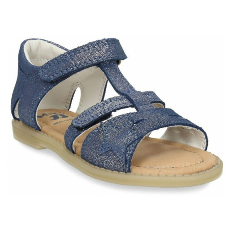 Modré dětské kožené sandály na suchý zip