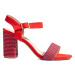 Originální červené sandály dámské na širokém podpatku