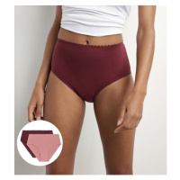 Sada dvou dámských kalhotek ve vínové a růžové barvě DIM Body touch highwaist brief