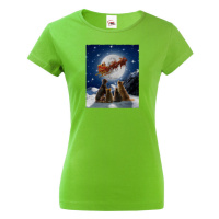 Dámské vánoční tričko s potiskem santových saní - skvělé vánoční tričko