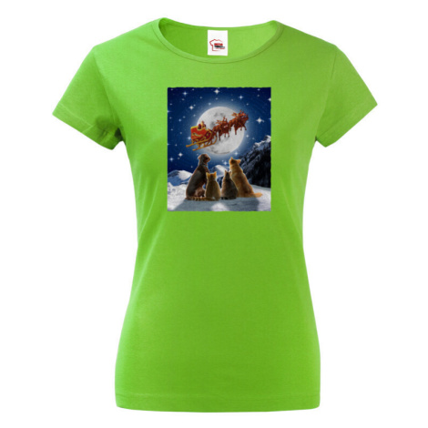 Dámské vánoční tričko s potiskem santových saní - skvělé vánoční tričko BezvaTriko