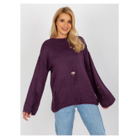 Tmavě fialový dámský oversize svetr s dírami
