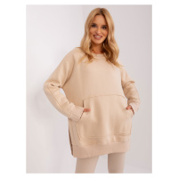 BÉŽOVÁ VYTEPLENÁ OVERSIZE MIKINA BEZ KAPUCE -BEIGE