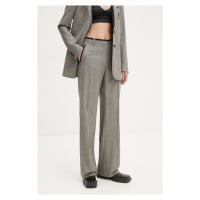 Vlněné kalhoty The Kooples šedá barva, jednoduché, high waist, FPAN29007K