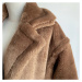Kožešinový kabát dvouřadý dlouhý kožich - HNĚDÝ XXL