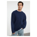 Trendyol Navy Blue Oversize/Wide Cut Stitch Detail Textured Crew Neck T-Shirt