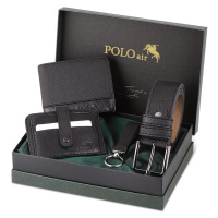 Sada Polo Air: pásek, peněženka, držák na karty, klíčenka, černá, v dárkové krabičce
