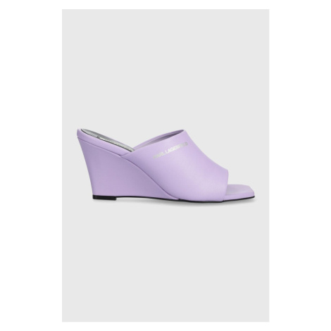 Kožené pantofle Karl Lagerfeld RIALTO dámské, fialová barva, na klínku, KL34400