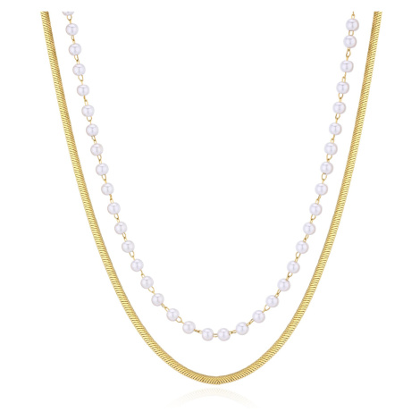 S`Agapõ Dvojitý pozlacený náhrdelník s perlami Wisdom SWI06 S'Agapõ