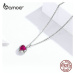 Stříbrný náhrdelník s přívěskem růžové srdce SCN341 LOAMOER