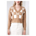Trendyol Crop Knitwear Sweater WITH Camel Jacquins