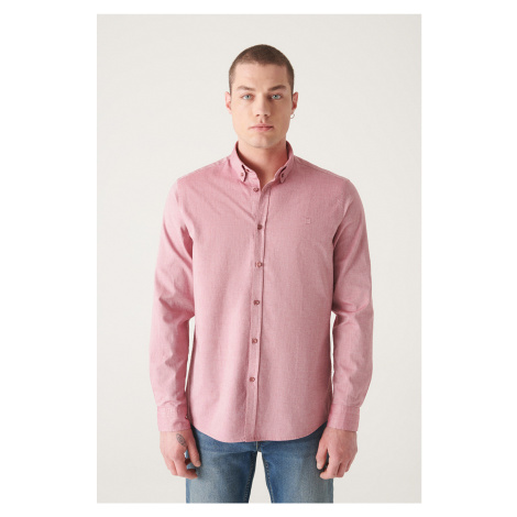 Avva Men's Burgundy Oxford 100% Cotton Regular Fit Shirt