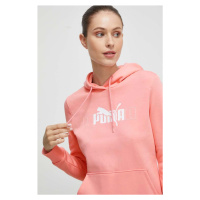 Mikina Puma dámská, růžová barva, s kapucí, s potiskem