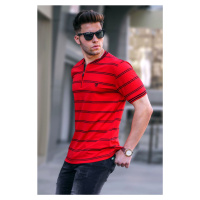 Madmext Red Striped Polo Neck Men's T-Shirt 5874