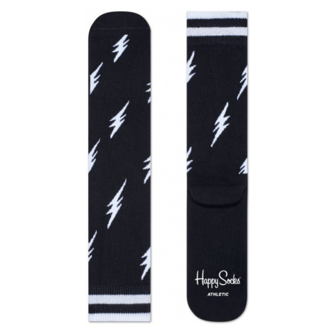 Černé ponožky Happy Socks s bílými blesky, vzor Flash // kolekce Athletic