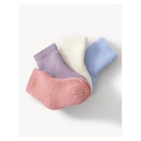 Sada čtyř párů detských ponožek v růžové, fialové, bílé a světle modré barvě Marks & Spencer