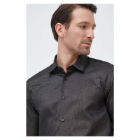 Košile BOSS pánská, černá barva, regular, s klasickým límcem