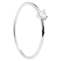 PDPAOLA Minimalistický stříbrný prsten se srdíčkem White Heart Silver AN02-223