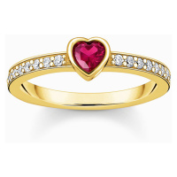 Thomas Sabo TR2448-995-10-56 Gold-plated solitaire prstýnek with red stone + zirconia