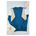 Trendyol Indigo-Stone Regular/Normal Cut Long Sleeve Panelled Sweatshir