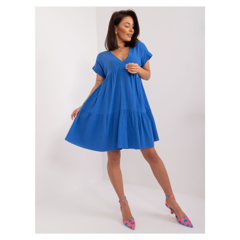 Tmavě modré bavlněné šaty s výstřihem do V Fashionhunters