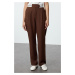 Trendyol Brown Wide Leg/Wide Leg Woven Waist Detailed Fabric Trousers