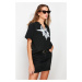 Trendyol Black 100% Cotton Printed Chain Detailed Oversize/Casual-Fit V-Neck Knitted T-Shirt