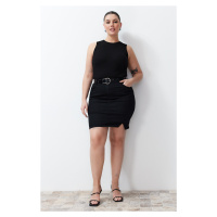 Trendyol Curve Black Slit High Waist Mini Denim Skirt