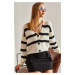 Bianco Lucci Women's Three-Button Striped Knitwear Cardigan