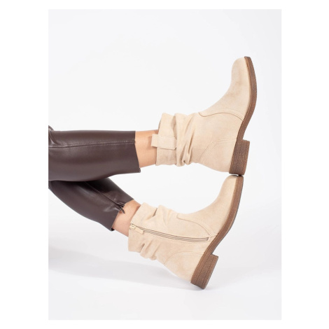 Luxusní dámské béžové kotníkové boty bez podpatku