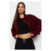 Trendyol Burgundy Crop Soft Textured High Neck Knitwear Cardigan