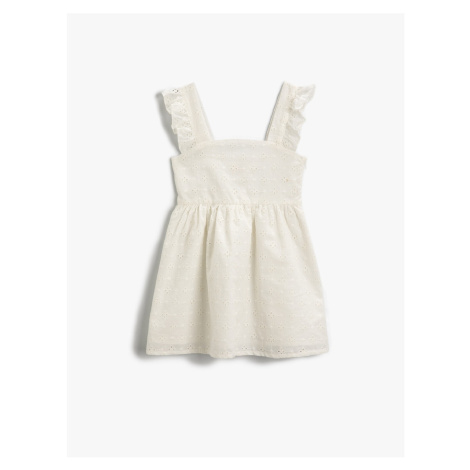 Koton Girls' Embroidered Ruffle Sleeve Mini Dress