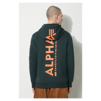 Mikina Alpha Industries pánská, zelená barva, s kapucí, s potiskem