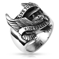 Prsten z oceli s motivem orla a nápisem