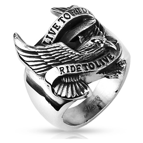 Prsten z oceli s motivem orla a nápisem Šperky eshop