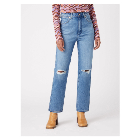 Modré dámské straight fit džíny s potrhaným efektem Wrangler