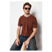 Trendyol Limited Edition Brown Relaxed Knitwear Banded Textured Pique T-Shirt