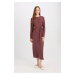 DEFACTO Regular Fit Crepe Long Sleeve Midi Dress