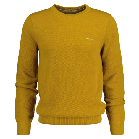 SVETR GANT COTTON PIQUE C-NECK DARK MUSTARD YELLOW